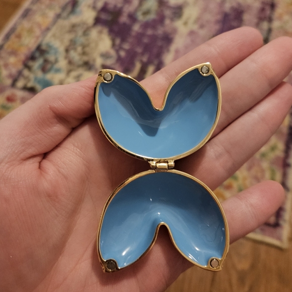 Rare Juicy Couture Gold Metal Fortune Cookie Trinket Box With Blue Enamel - Picture 12 of 14